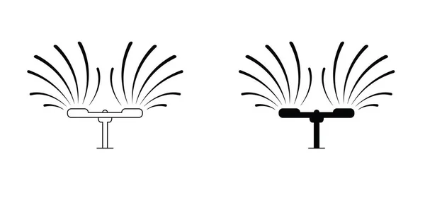 Pelouse Herbe Avec Arroseur Jardin Icône Pictogramme Dessin Animé Gras — Image vectorielle