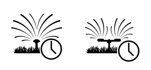 Temporizador Césped Césped Con Aspersor Jardín Icono Dibujos Animados Gras — Vector de stock