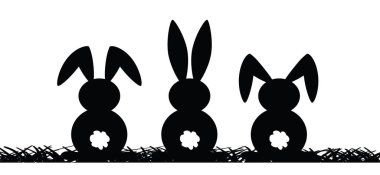 Tavşan kulaklı. Tavşan silueti simgesi. Hat düzeni. Komik Paskalya tavşanı. Çizgi film tarzında düz vektör tavşanlar. Mutlu Paskalyalar. Yumurtalar. Bahar geldi.