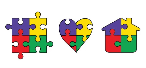 Stuha Karikaturního Autismu Světový Den Uvědomění Vektorů Puzzle Line Pattern — Stockový vektor