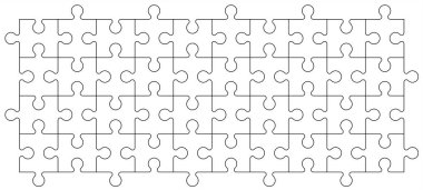 Yapboz parçaları bağlantı hattı deseni. Bulmaca parçaları simgesi ya da piktogram. Çizgi film vektör çizgisi. Otizm farkındalığı logosu ya da sembolü. Dubbele platte bulmacaları. Takım çalışması konsepti. Mozaik işareti. Oyun yazdırma