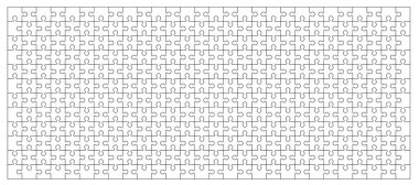 Yapboz parçaları bağlantı hattı deseni. Bulmaca parçaları simgesi ya da piktogram. Çizgi film vektör çizgisi. Otizm farkındalığı logosu ya da sembolü. Dubbele platte bulmacaları. Takım çalışması konsepti. Mozaik işareti. Oyun yazdırma