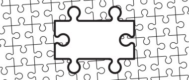 Yapboz parçaları bağlantı hattı deseni. Bulmaca parçaları simgesi ya da piktogram. Çizgi film vektör çizgisi. Otizm farkındalığı logosu ya da sembolü. Dubbele platte bulmacaları. Takım çalışması konsepti. Mozaik işareti. Oyun yazdırma