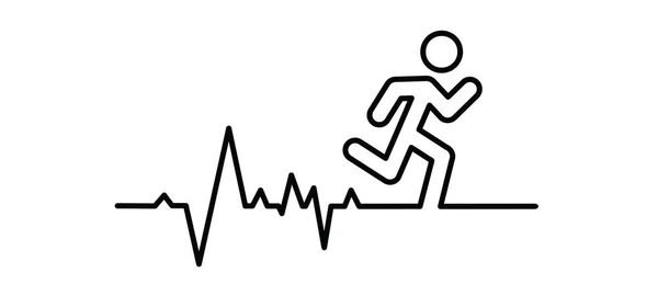 Człowiek Biegnący Triatlonie Maratonie Fali Liniowej Ikona Biegacza Fitness Lub — Wektor stockowy