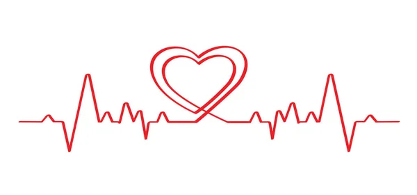 Cartone Animato Rosso Battito Cardiaco Onda Con Simbolo Dell Amore — Vettoriale Stock