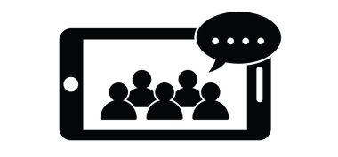 Çevrimiçi webinar uzak vektör kayıt imzası konuşmacısı video konferans konferansı hakkında bir konuşma yapıyor Web cam görüntülü sohbet, ev logosu karşılamak için çevrimiçi brifing eğitimi