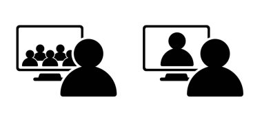 Görüntülü konuşma. Çevrimiçi webinar, konuşmacı video konferans etkinliği hakkında bir konuşma yapıyor.