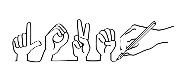 Handbewegungen Schreiben Mit Einem Bleistift Liebe Gehörlose Zeichensprache Februar Valentinstag — Stockvektor