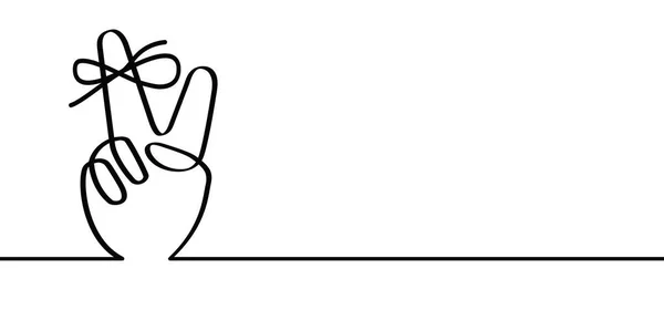 和平的手语 无名指争取自由和平日的象征 矢量图标或象形文字 手举起来手的姿势线条艺术 把你的手指绑上带子 别忘了 你手指上的漫画结 — 图库矢量图片