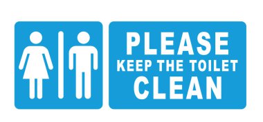 Lütfen tuvaleti temiz tut. WC simgesi ya da piktogram. Tuvalet kapağı etiketi. Dünya tuvalet günü konsepti. Tuvalet, banyo sembolü ya da logo. Erkek ya da kadın tuvaletleri temizlemek için işerler. tuvalet malzemeleri.