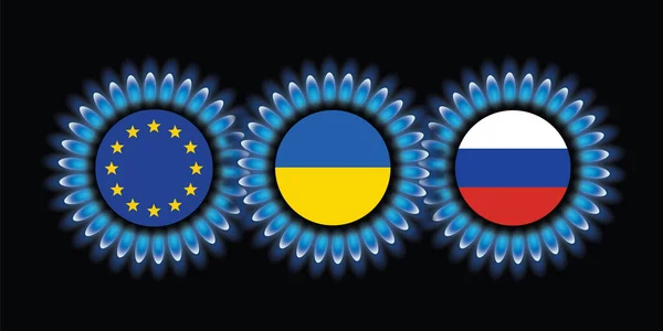 Chama Luz Gás Com Bandeira Europa Ucraniano Ans Rússia Chama — Vetor de Stock