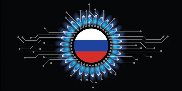 Flamme Légère Gaz Avec Drapeau Europe Russie Flamme Gaz Éclairage — Image vectorielle
