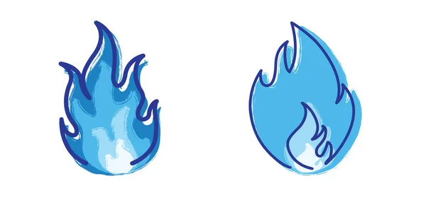 卡通蓝色燃气燃烧器火焰图标或符号 蓝色火球象形文字或标志 矢量线型 — 图库矢量图片