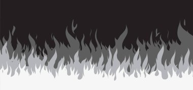 Ablaze. gray, black Fire flames. Cartoon, fire or flame sign. Drawn flames pattern. Funny vector flamme icon. Drawing burn, bonfire, campfire banner. Torch flame. Inferno fire. Fireman's job.