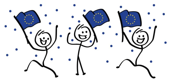 Drapeau Europe Avec Confettis Joyeux Stickman Stick Figurine Man Journée — Image vectorielle