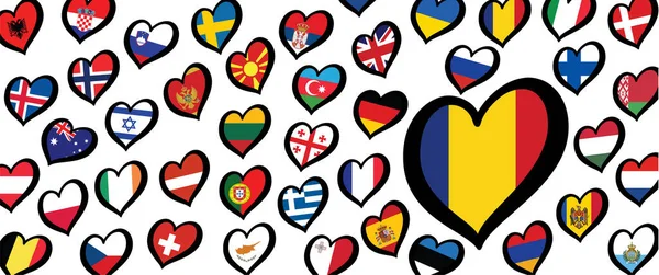 Romania Flag Different Countries Flags Heart Flags Logo Europe Eurovision — Stok Vektör