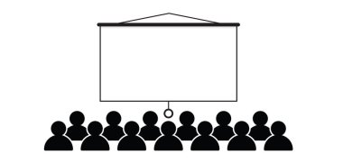 Sunum ekranı asılıyor. Boş tahta ya da reklam panosu. Sinema, sinema, oyunlar ve toplantılar için ekran projektörü. Vektör ekran işareti. Okul veya iş görüşmesi için eğitim boş tuval çerçeve çerçevesi