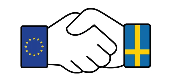 Cartoon Handshake Agreement Welcome Sweden European Union Join Alliance Swedish — ストックベクタ