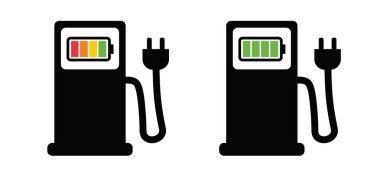 Biyolojik yakıt. Pompa istasyonu dolduruluyor. Otomobil ya da araba için elektrik kabloları. Elektrik prizi şarj noktası alanı, teleferik istasyonu. Yerini belirle, yerini belirle. Hibrit araba.