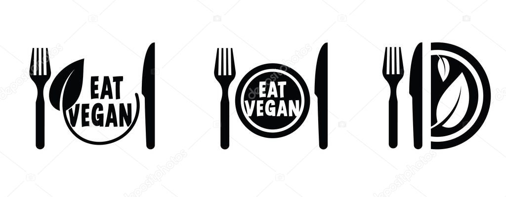 Eat 0rganic vegan 100% with leaves, Bio, eco icon or symbol. lactose free, vegan, no meat, healthy, fresh food. Green logo. Vegetarian healthy food. Nature, ecology. veganism slogan or quote. Go vegan.