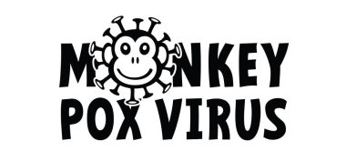 Çizgi film maymun virüsü ya da maymun çiçeği. Virüsü durdurmak Poxviridae familyasındaki Ortopedik virüse ait. Bulaşıcı hastalık. Sarı muzlu maymun suratı. Vektör maymun çiçeği sembolü veya simgesi.