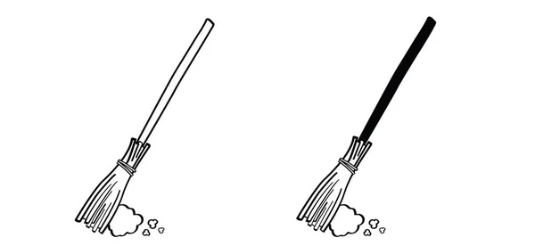 Cartoon Witch Witchcraft Wooden Broom Happy Halloween Party Vector Brooms — Stock Vector