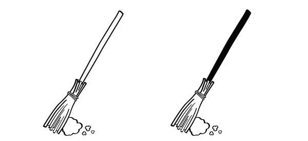 Cartoon Hexe Oder Hexenbesen Aus Holz Für Eine Fröhliche Halloween — Stockvektor