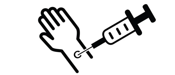 Cartoon Stripverhaal Injectie Hand Naald Piekt Antiviraal Virusvaccin Vectoricoon Symbool — Stockvector