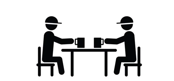 Cartoon Stickman Ραβδί Σχήμα Άνθρωποι Μιλούν Στο Τραπέζι Εργαστούν Συναυλία — Διανυσματικό Αρχείο