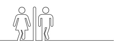 RCartoon Stick figures or stickman and toilet logo. Restroom or bathroom for man and woman to peeing. Human toilets. Vector clean WC pictogram, icon or sign.  clipart