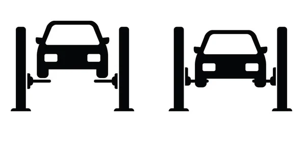 Tecknad Bil Lyft Service Ikon Eller Symbol Platta Veteranbilar Verkstadsverktyg — Stock vektor