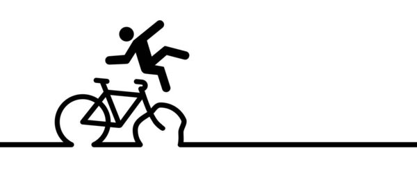 Человек, упавший с иконы велосипеда. Падающий велосипедный знак мультфильма. Опасный велосипедист упал на питкограмму. Плоский вектор. Стоп, осторожный велосипедный символ.