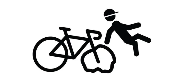 Caricatura Stickman Símbolo Hombre Figura Palo Cayendo Una Bicicleta Carretera — Vector de stock