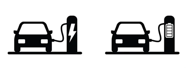 Tecknade Bilar Parkeringsplats Påfyllningspumpen Elektriska Kabelpluggar För Bil Eller Bil — Stock vektor