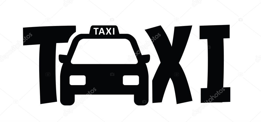 Taxi for Passengers. Taxi service concept. Cartoon, tourism and business travel icon or logo. Taxicab symbol. Taxistand rank. Street traffic 24-7.
