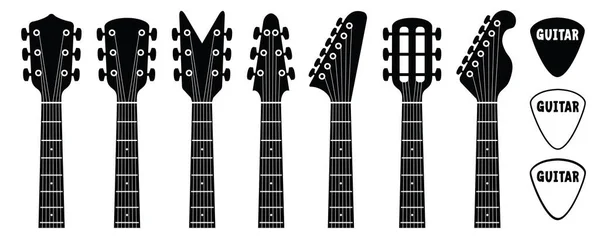 Cartoon Elektro Gitarren Kopfplatte Und Gitarren Pick Rockmusik Gitarrenhals Oder — Stockvektor