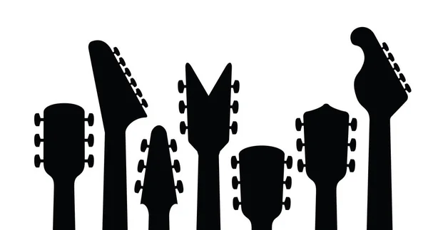 Cartoon Electric Guitars Headstock Rock Music Guitar Necks Head Silhouette — Stock Vector