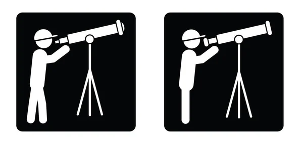 Мультяшный Палочник Фигурка Человека Смотрящего Через Телескоп Звезды Значок Логотип — стоковый вектор