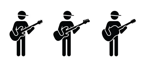 Stickman Stick Figure Man Singer Musician Guitar Player Guitaris Cartoon — Stock Vector