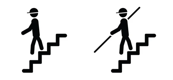 Ladder Descending Ascending Arrow Stairs Climbing Exit Person Stickman Stick — Stockvektor