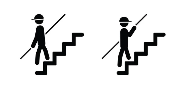 Handrail Ladder Descending Ascending Arrow Stairs Climbing Exit Person Stickman — Stockvektor