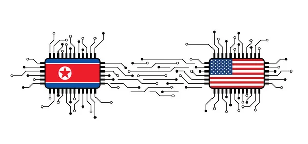 Hybride Oorlog Oorlog Ddos Aanval Cyberoorlog Amerika Noord Korea Conflict — Stockvector