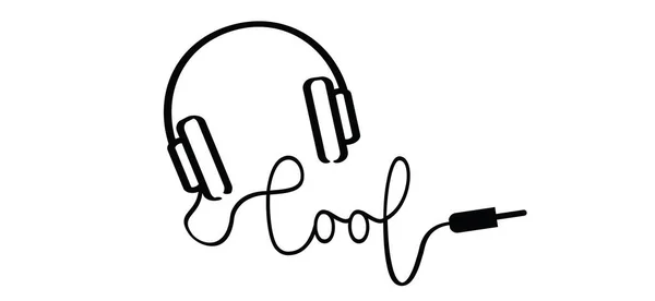 Headphones Withe Plug Ans Slogan Cool Headsets Line Pattern Sign — Stock vektor