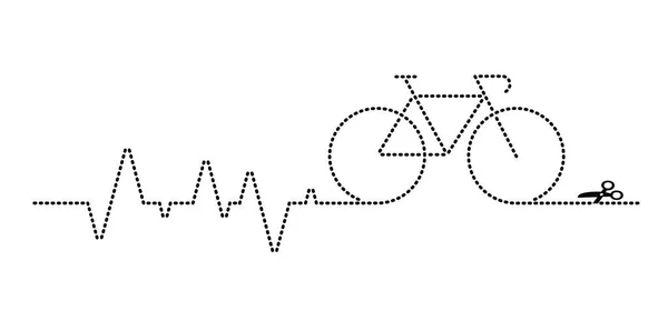 Heartbeat Line Pulse Scissors Cut Lines Cartoon Cycling Dots Line — Vector de stock