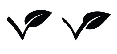 Eco or Nature check. Good, okay icon for food safety concept. Organic vegan 100% with leaves, Bio, eco icon or symbol. Go vegan.