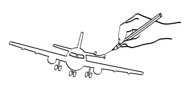 Drawing Soaring Air Plane Line Path Take Airplane Flight Route —  Vetores de Stock