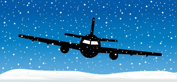 Snow Landscape Snowy Sky Landing Soaring Air Plane Line Path — Vetor de Stock