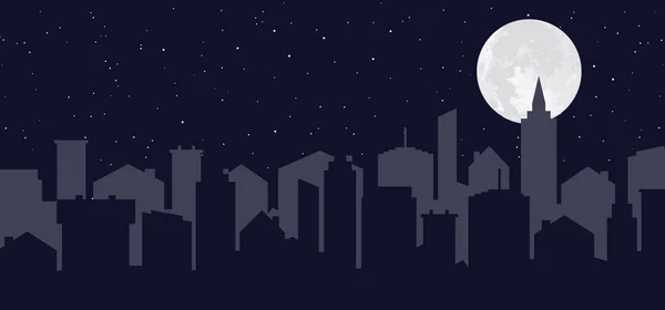 Ciudad Dibujos Animados Cielo Ciudad Luna Cielo Estrellado Nocturno Luna — Vector de stock