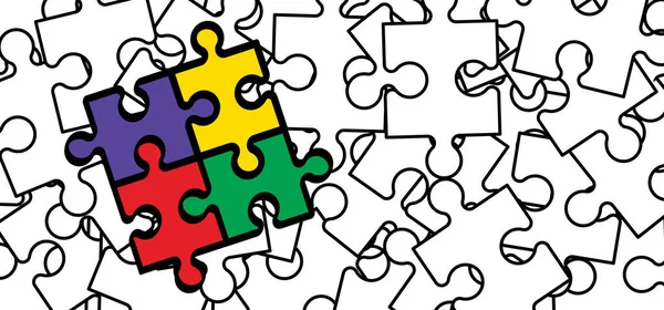 Cartoon Autisme Lint Wereldbewustmakingsdag Legpuzzel Lijn Patroon Puzzel Stukjes Pictogram — Stockvector