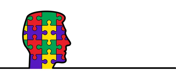 Testa Faccia Puzzle Pezzi Nastro Autistico Dei Cartoni Animati Giornata — Vettoriale Stock